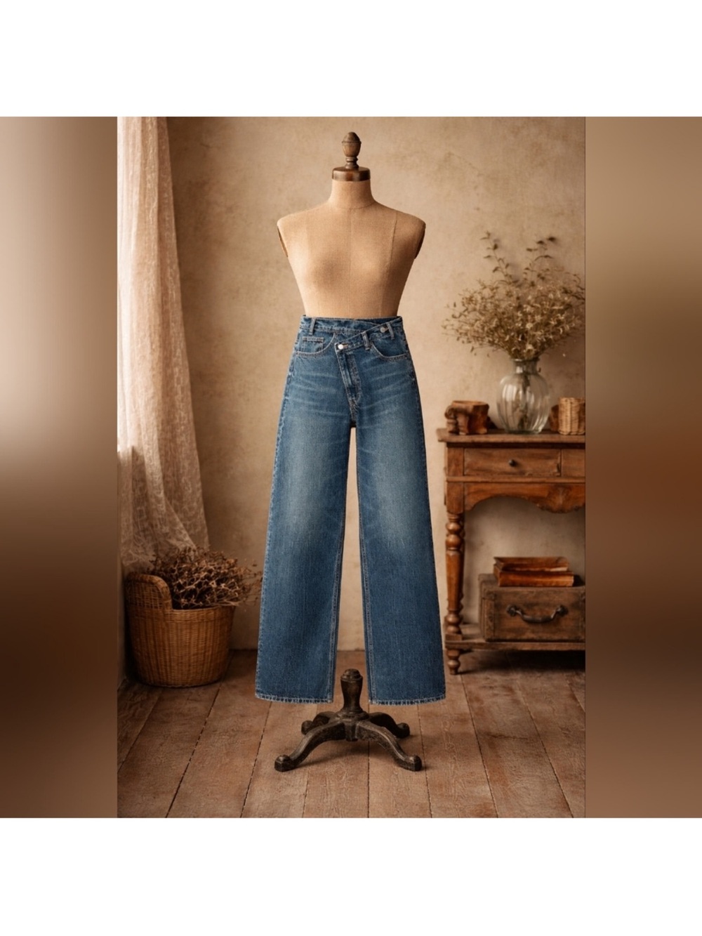 Zara Wide Leg Crossover Waist Jeans | Size 6 (Fits Smaller) | 100% Cotton